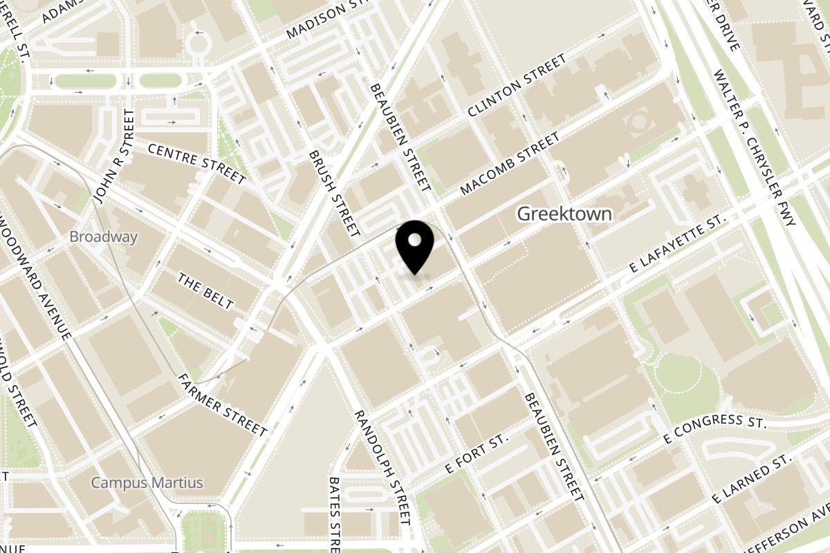 Map showing the location of Firebird Tavern Firebird Tavern - Detroit on 419 Monroe St in Detroit